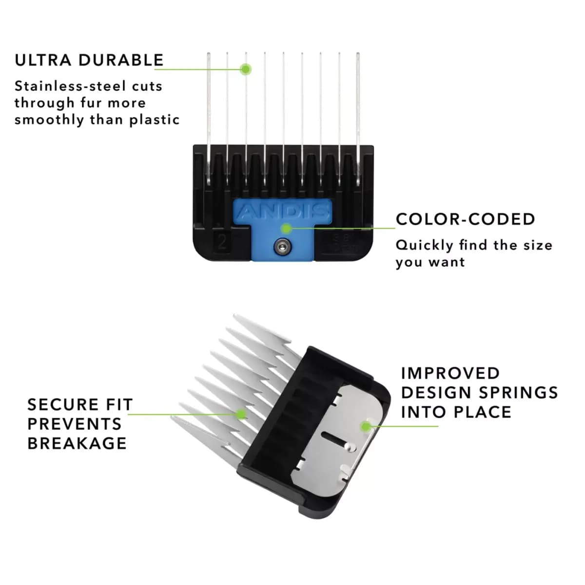 Andis® Universal Stainless Steel 8-Piece Comb Set for Pet Hair Electronic Clipper [Includes Hard plastic storage case, 8 steel color, Intended Pet(s) Suitable for dogs, cats, small