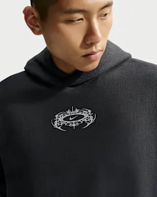 Nike Solo Swoosh Men's Pullover Hoodie Off Noir [84% cotton/16% polyester, Machine wash, XS-4XL]
