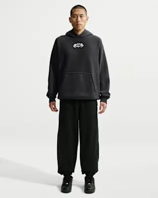 Nike Solo Swoosh Men's Pullover Hoodie Off Noir [84% cotton/16% polyester, Machine wash, XS-4XL]
