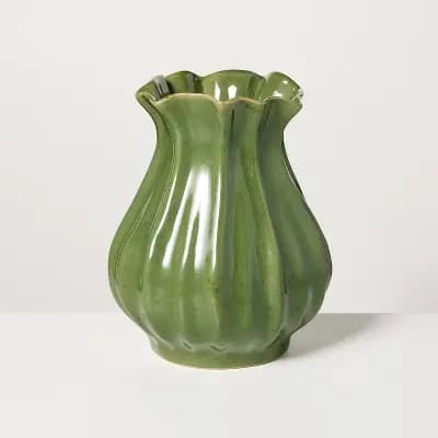 Hearth & Hand with Magnolia 9" Pleated Ceramic Vase Green - Hearth & Hand™ with Magnolia [9 Inches (H) x 7.25 Inches (W), 3.2 Pounds, Ceramic]