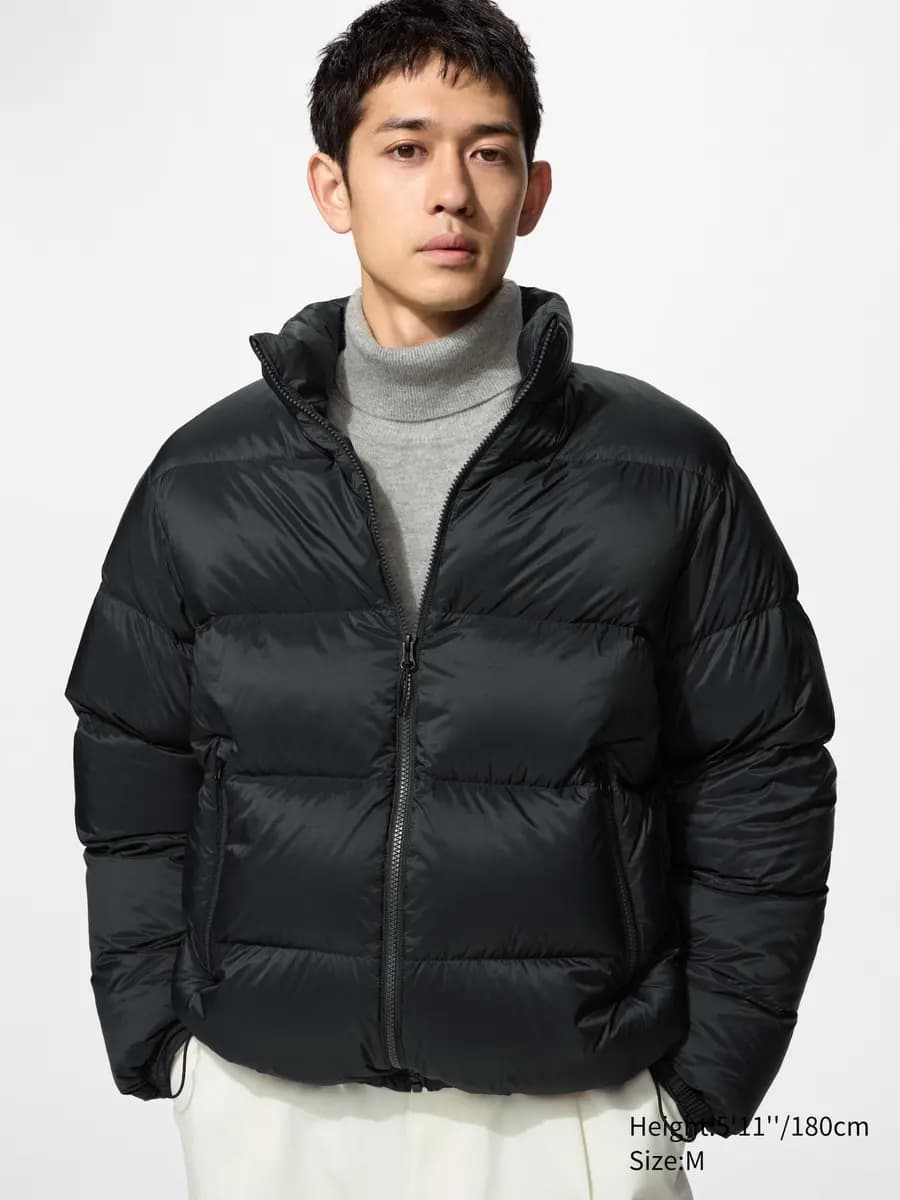 Uniqlo Light Down Volume Jacket Black [Imported, Hand wash cold, Do not dry clean, Voluminous stand collar design.]