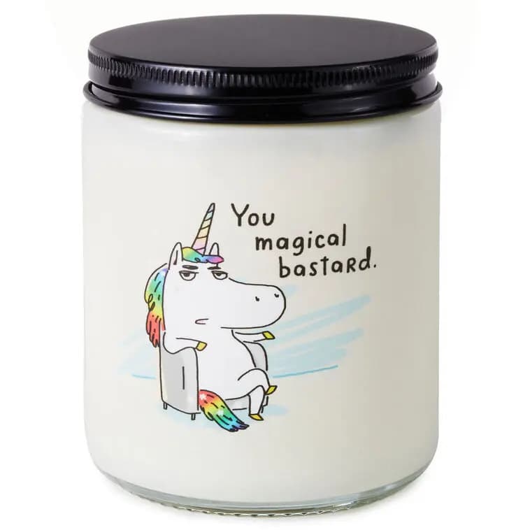 Unicorn You Magical Bastard Scented Single-Wick Jar Candle, 7 oz. [Dimensions 7 oz.; 2.62'' W x 3.62'' H x 2.62'' D, Count 1, Format Candle, Scent Mandarin orange and grapefruit]