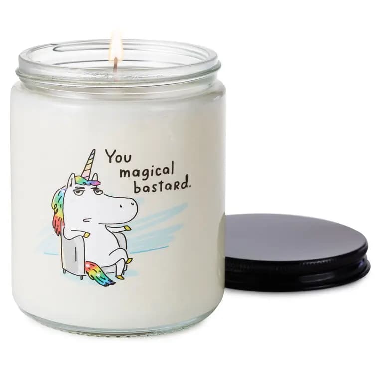 Unicorn You Magical Bastard Scented Single-Wick Jar Candle, 7 oz. [Dimensions 7 oz.; 2.62'' W x 3.62'' H x 2.62'' D, Count 1, Format Candle, Scent Mandarin orange and grapefruit]