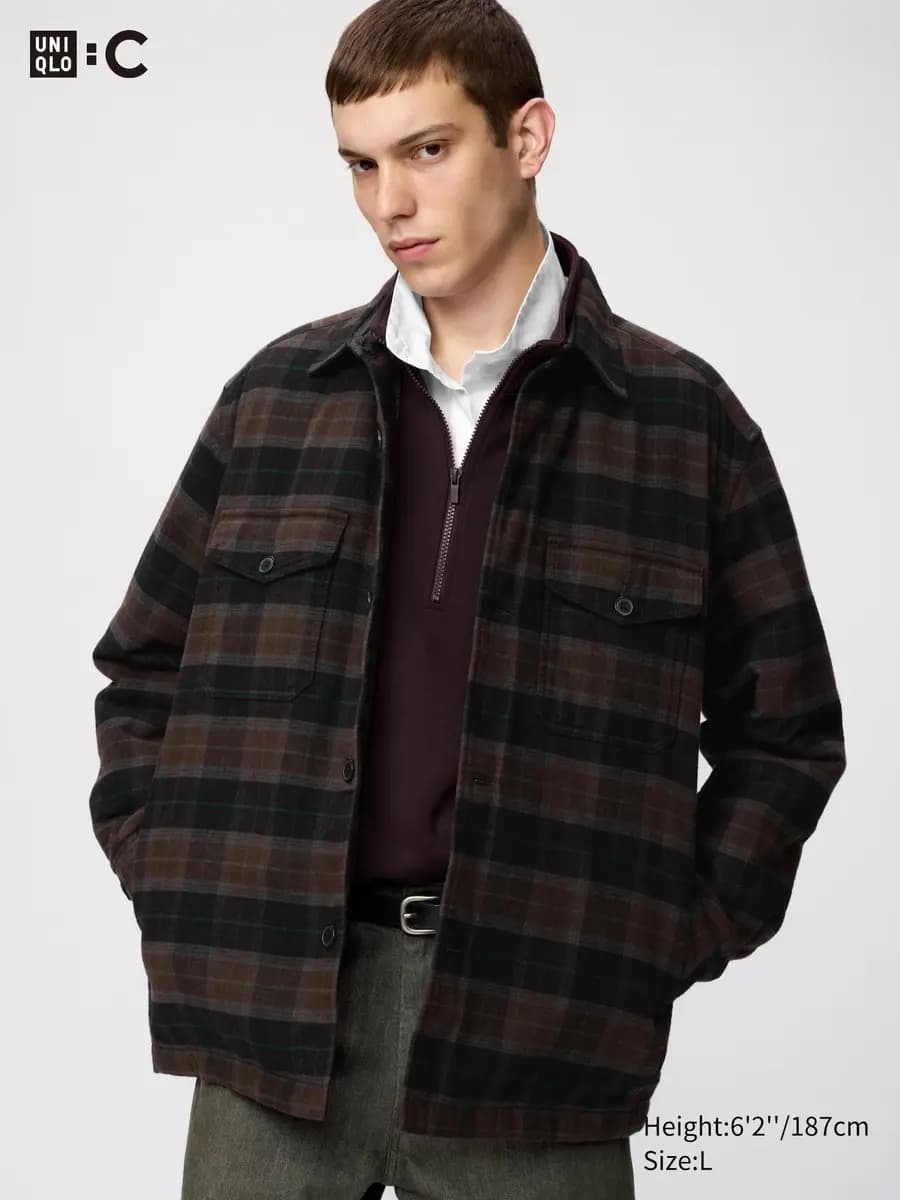Uniqlo Padded Shirt Jacket Dark Brown [Imported, Hand wash cold, Do not dry clean, Pockets lined with soft padding.]
