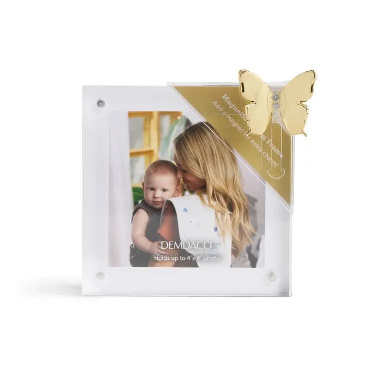 Demdaco Acrylic Picture Frame With Butterfly Charm, 4x4 [Dimensions 4" W x 4" H, Material Acrylic with metal studs., Count 1 frame with 1 magnet charm, Item number 7005338799]