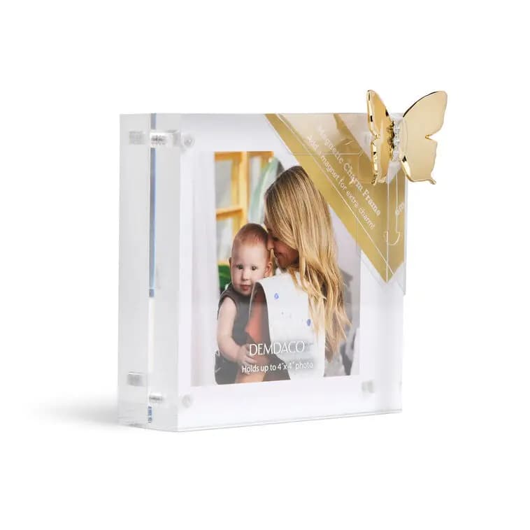 Demdaco Acrylic Picture Frame With Butterfly Charm, 4x4 [Dimensions 4" W x 4" H, Material Acrylic with metal studs., Count 1 frame with 1 magnet charm, Item number 7005338799]