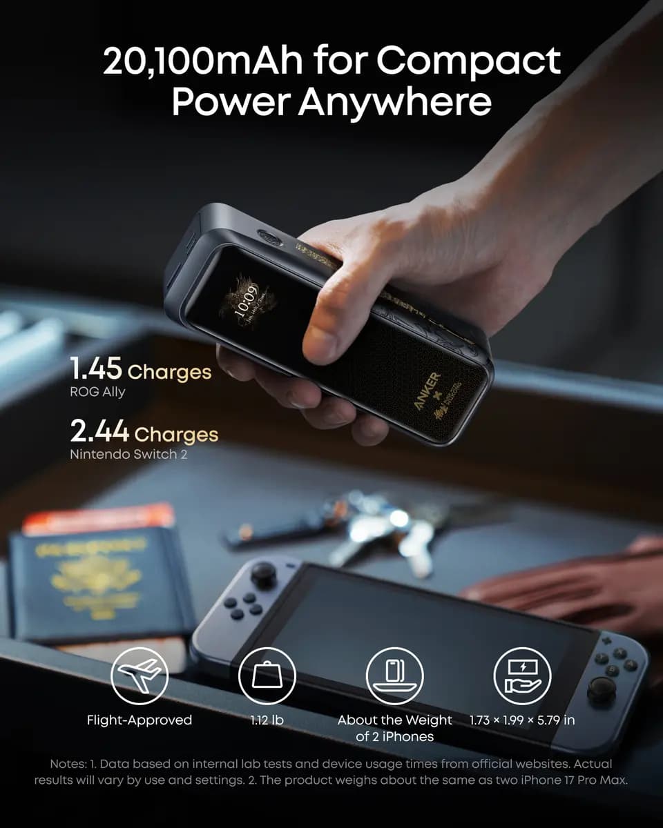 Anker Prime Power Bank (20K, 220W) Black Myth: Wukong Edition [20,100mAh, 220W Max, 1.73 × 1.99 × 5.79 in (44 × 50 × 147 mm)]