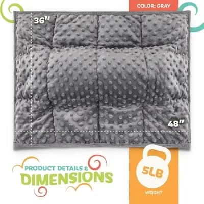 Kidaddle XL Weighted Blanket for Kids 5 lb Grey 36 x 48 Inch Plush Minky Kids Blanket with Travel Bag for Ages 4 to 10 [5 pounds, 100% Linen, 100% Glass Beads]