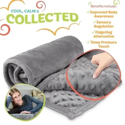 Kidaddle XL Weighted Blanket for Kids 5 lb Grey 36 x 48 Inch Plush Minky Kids Blanket with Travel Bag for Ages 4 to 10 [5 pounds, 100% Linen, 100% Glass Beads]