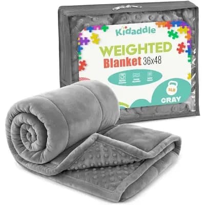 Kidaddle XL Weighted Blanket for Kids 5 lb Grey 36 x 48 Inch Plush Minky Kids Blanket with Travel Bag for Ages 4 to 10 [5 pounds, 100% Linen, 100% Glass Beads]
