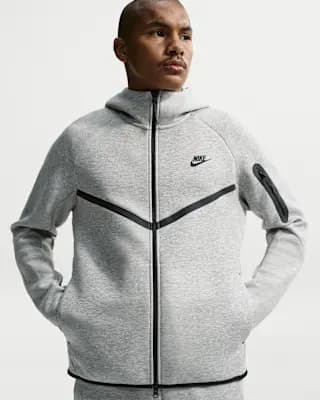 Nike Tech Men's Fleece Windrunner Full-Zip Jacket Dark Grey Heather/Black [Body: 53% cotton/47% polyester. Pocket bag knuckle side: 100% cotton, Machine wash, XS-4XL Tall]