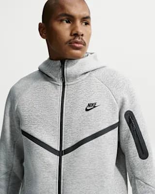 Nike Tech Men's Fleece Windrunner Full-Zip Jacket Dark Grey Heather/Black [Body: 53% cotton/47% polyester. Pocket bag knuckle side: 100% cotton, Machine wash, XS-4XL Tall]
