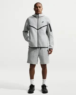 Nike Tech Men's Fleece Windrunner Full-Zip Jacket Dark Grey Heather/Black [Body: 53% cotton/47% polyester. Pocket bag knuckle side: 100% cotton, Machine wash, XS-4XL Tall]