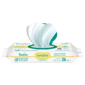Pampers Sensitive Baby Wipes - 36ct [Scent Unscented, Dimensions (Overall) 7 Inches (L), 6.7 Inches (W), Health Facts Alcohol-Free, Dye-Free, Disposability Do not flush]