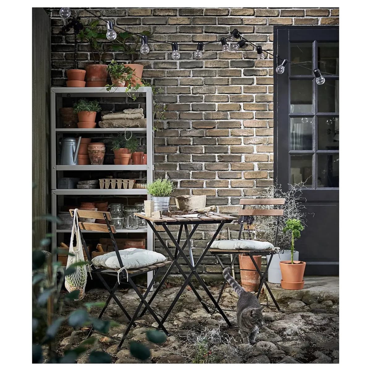 IKEA TÄRNÖ Table+2 chairs, outdoor, black/light brown stained [Solid acacia wood, Acrylic stain]