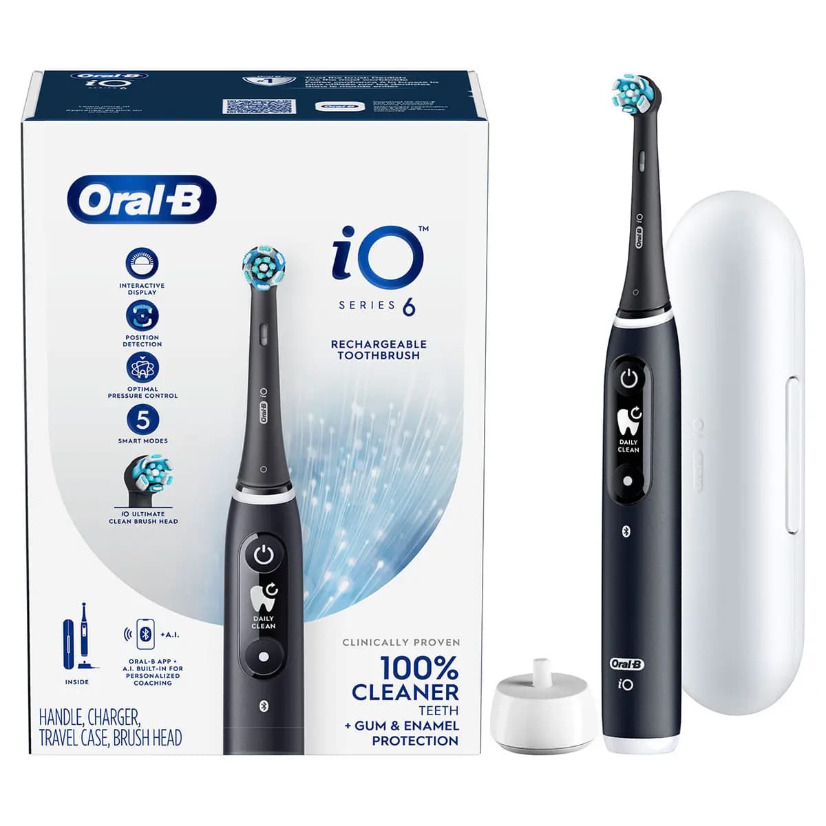 Oral-B iO Series 6 Electric Toothbrush, Black Lava [Advanced iO Technology, Oral-B’s smart brushing features, Oral-B app]