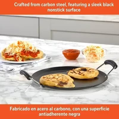 IMUSA 11" Round Carbon Steel Nonstick Comal - Black: Ergonomic Handle, Stay-Cool, Gas & Electric Compatible [Non-Stick, Carbon Steel, Phenol Formaldehyde Resin]