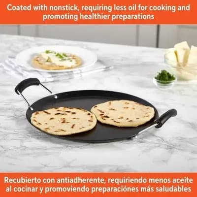 IMUSA 11" Round Carbon Steel Nonstick Comal - Black: Ergonomic Handle, Stay-Cool, Gas & Electric Compatible [Non-Stick, Carbon Steel, Phenol Formaldehyde Resin]