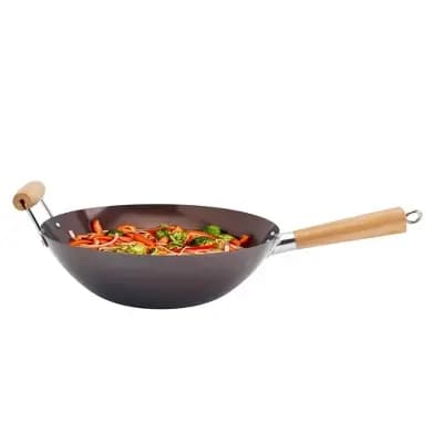 Infuse 14" Open Wok with Bamboo Stick Handle [Carbon Steel, 0 Quart, Non-Stick]