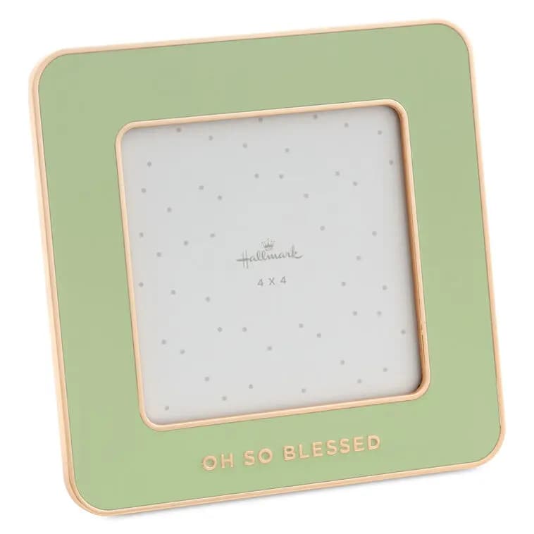Oh So Blessed Green Enamel Picture Frame, 4x4 [Message Mom's devoted fan club, Dimensions 5.5'' W x 5.5'' H x 0.5'' D, Material Enameled metal and glass., Count 1]