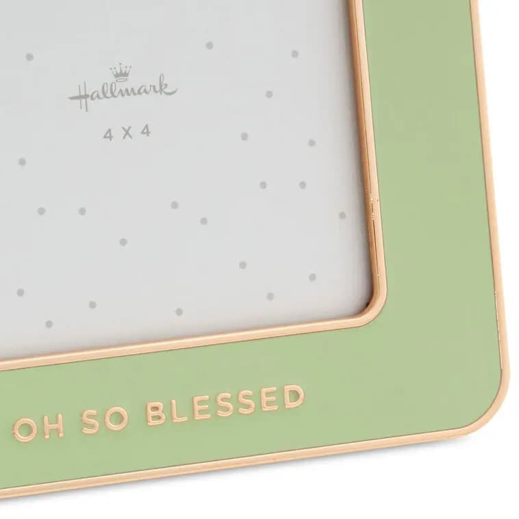 Oh So Blessed Green Enamel Picture Frame, 4x4 [Message Mom's devoted fan club, Dimensions 5.5'' W x 5.5'' H x 0.5'' D, Material Enameled metal and glass., Count 1]