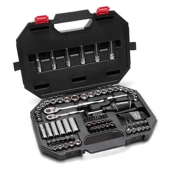 Husky 94-Piece SAE/Metric Mechanics Tool Set for 1/4 in. and 3/8 in. Drive with Case, H94MTS [Carrier Type: Hard Shell Carrier, Color Family: Silver, Individual/Set: Set]