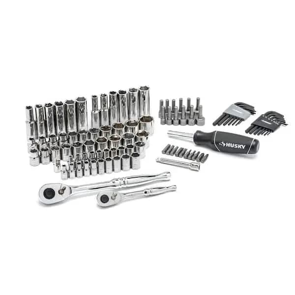 Husky 94-Piece SAE/Metric Mechanics Tool Set for 1/4 in. and 3/8 in. Drive with Case, H94MTS [Carrier Type: Hard Shell Carrier, Color Family: Silver, Individual/Set: Set]