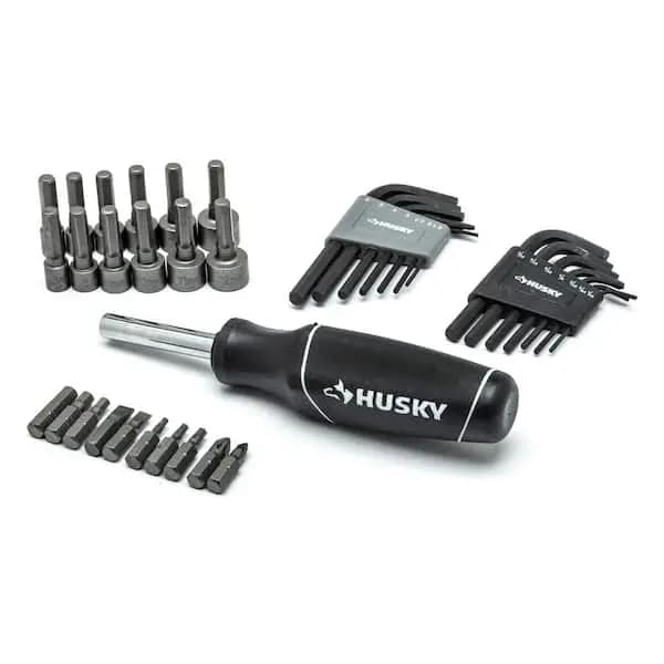 Husky 94-Piece SAE/Metric Mechanics Tool Set for 1/4 in. and 3/8 in. Drive with Case, H94MTS [Carrier Type: Hard Shell Carrier, Color Family: Silver, Individual/Set: Set]