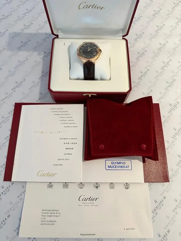 Cartier Ballon Bleu Gold 42mm / Brown Dial / SERVICE Cartier 2025 / Box & Paper / very good / 2016