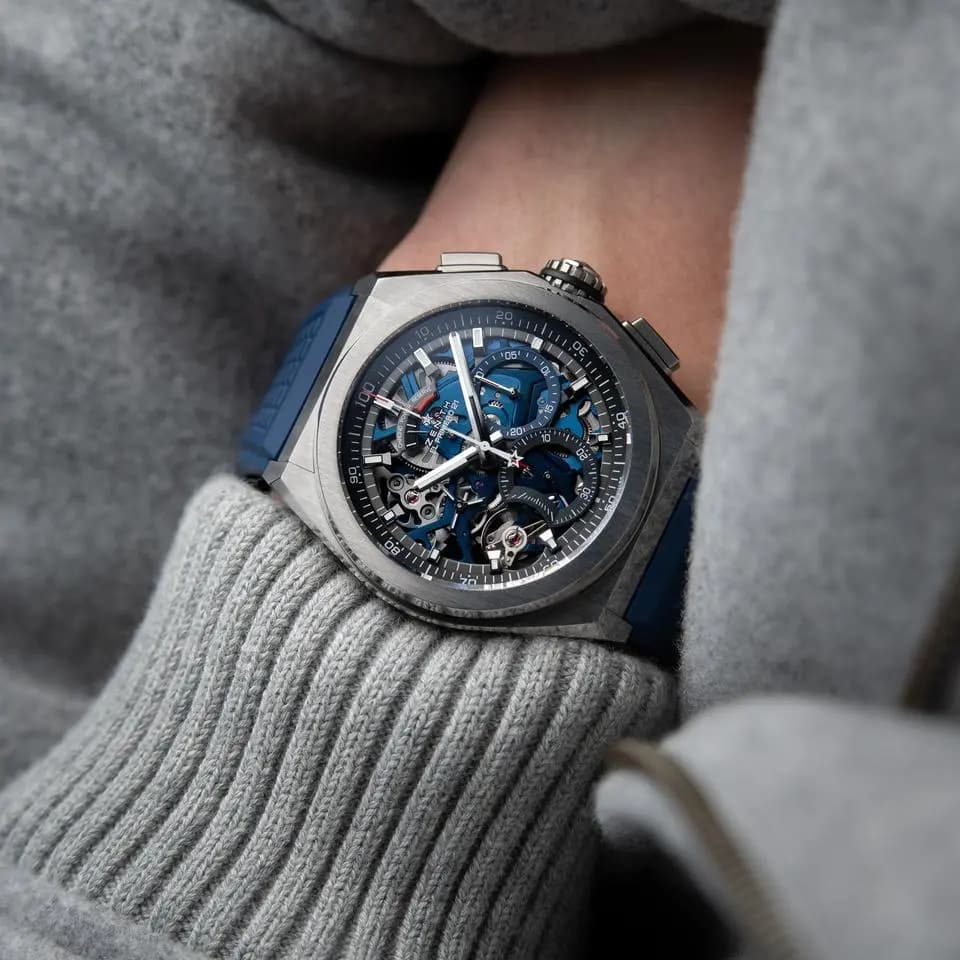 Zenith Defy El Primero 21 1/100th Chronograph Titanium Blue Skeleton Strap
