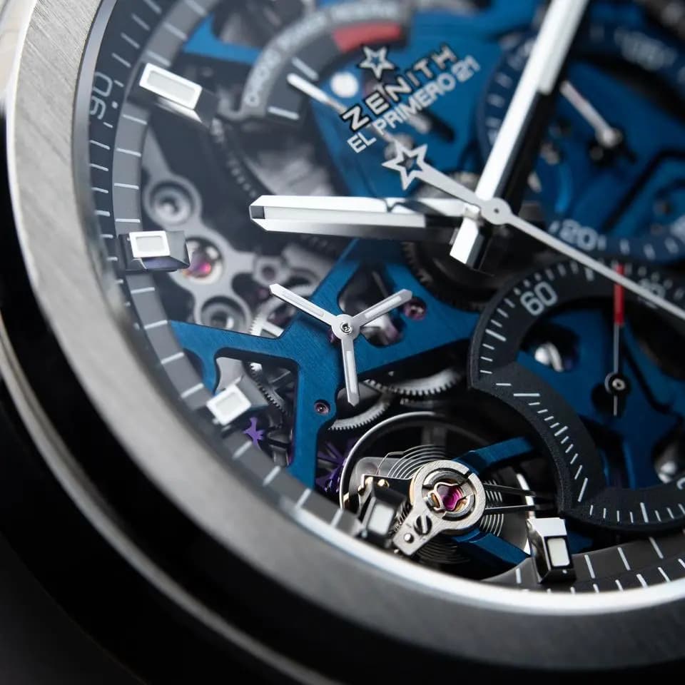 Zenith Defy El Primero 21 1/100th Chronograph Titanium Blue Skeleton Strap