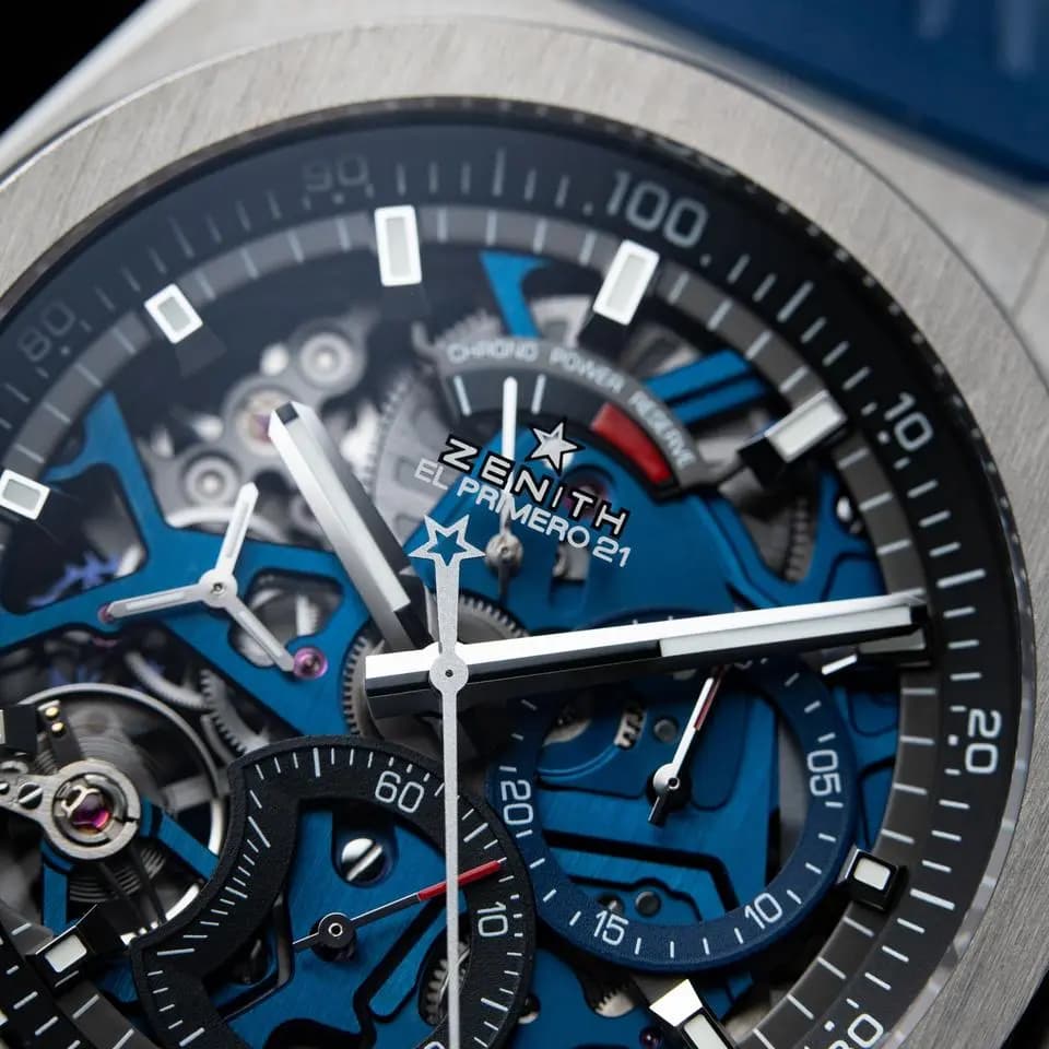 Zenith Defy El Primero 21 1/100th Chronograph Titanium Blue Skeleton Strap