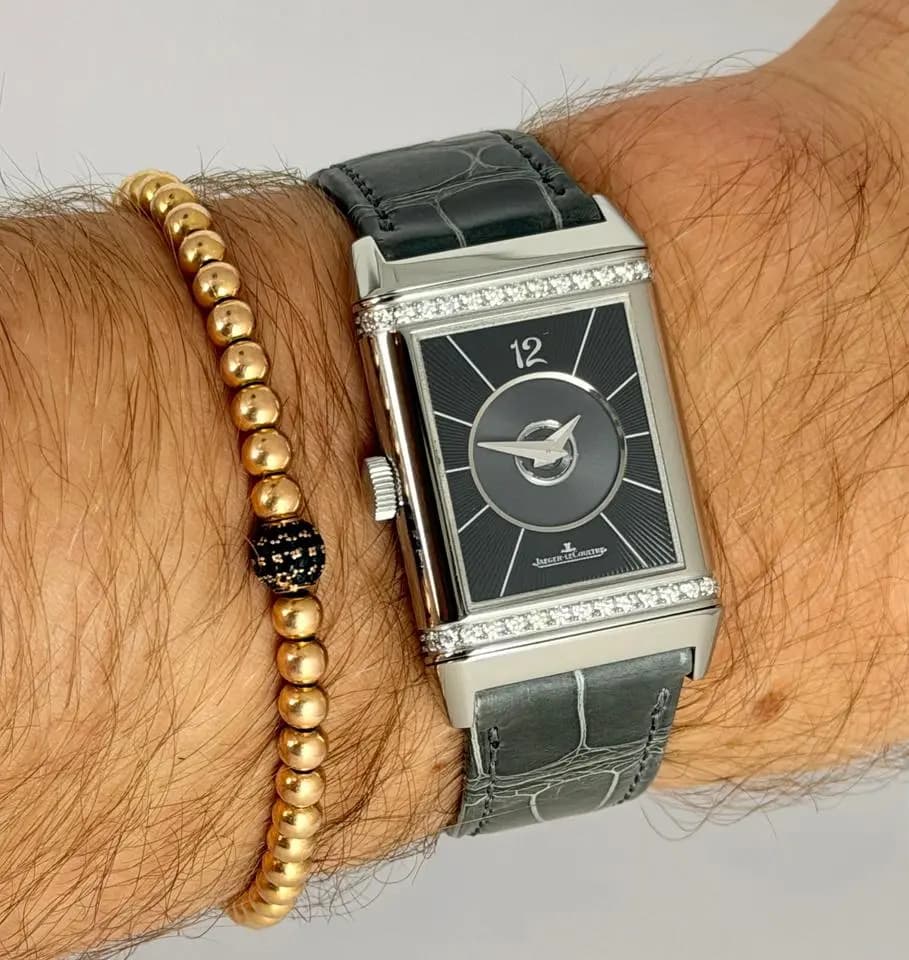 Jaeger-LeCoultre Reverso Classic Medium Duetto 2 Faces Factory Diamonds box & Papers NEW JLC strap