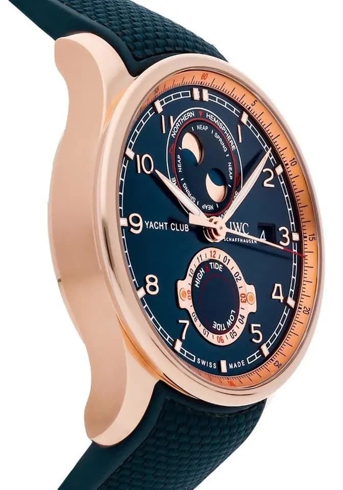 IWC Portugieser Yacht Club Moon & Tide 45mm Pink Gold Case Blue Dial Rubber Strap IW344001 NEW - Warranty start: 2026
