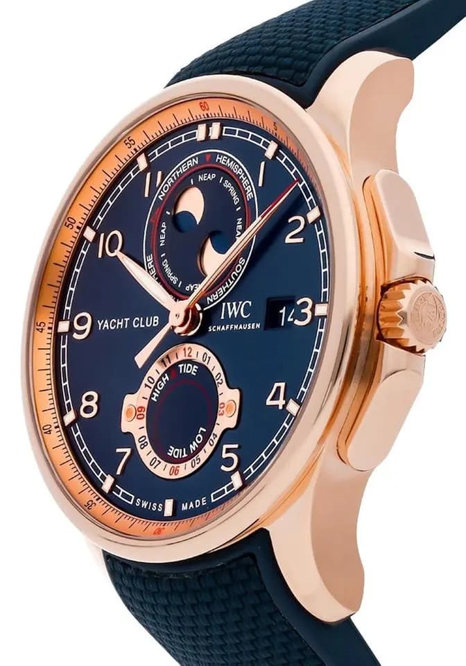 IWC Portugieser Yacht Club Moon & Tide 45mm Pink Gold Case Blue Dial Rubber Strap IW344001 NEW - Warranty start: 2026