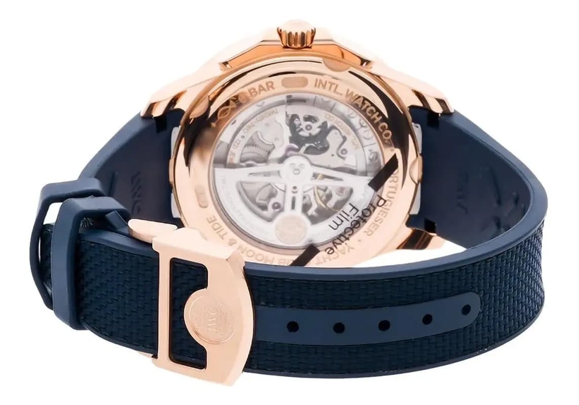 IWC Portugieser Yacht Club Moon & Tide 45mm Pink Gold Case Blue Dial Rubber Strap IW344001 NEW - Warranty start: 2026