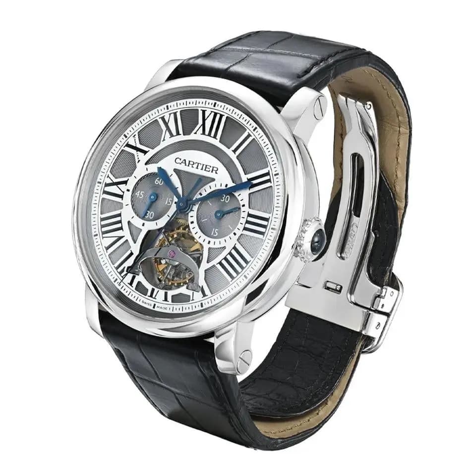 Cartier Rotonde de Cartier Tourbillon W1580007, Tourbillon, Platinum, Grey Skeletonized Roman Dial, 45 mm
