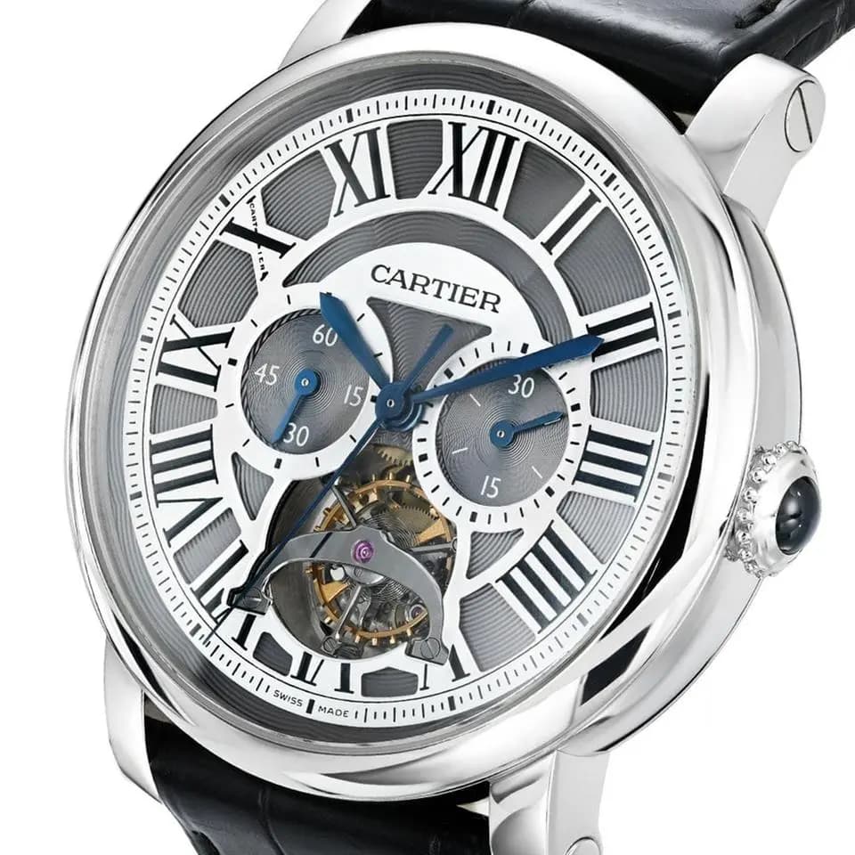 Cartier Rotonde de Cartier Tourbillon W1580007, Tourbillon, Platinum, Grey Skeletonized Roman Dial, 45 mm