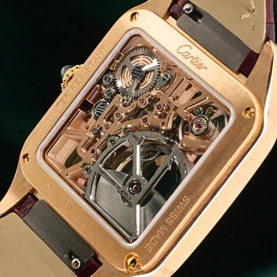 Cartier MINT COMPLETE SET Santos-Dumont Micro-Rotor Skeleton 18K Rose Gold Alligator 31mm WHSA0030
