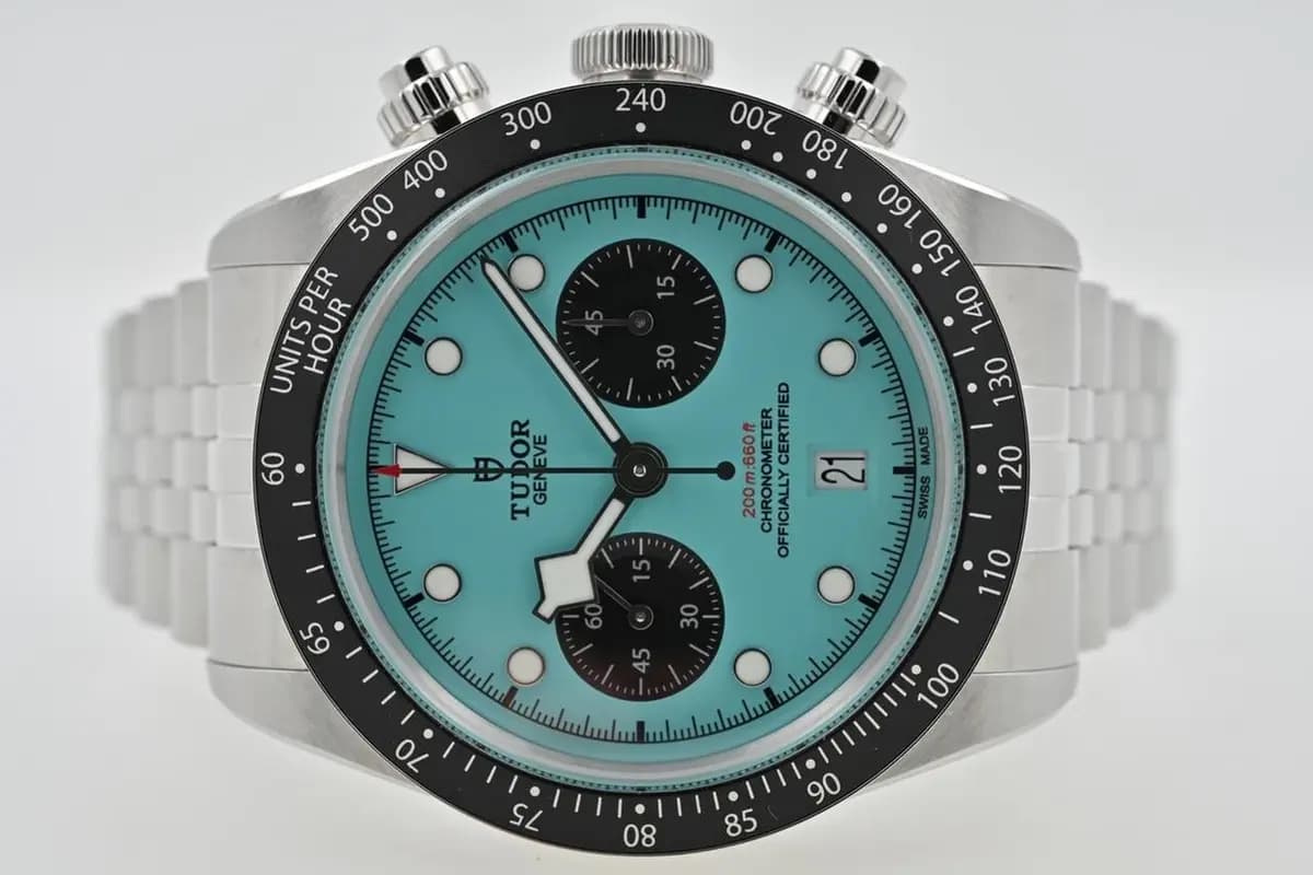Tudor Heritage Black Bay Chronograph 79360N Tiffany Flamingo Blue Dial