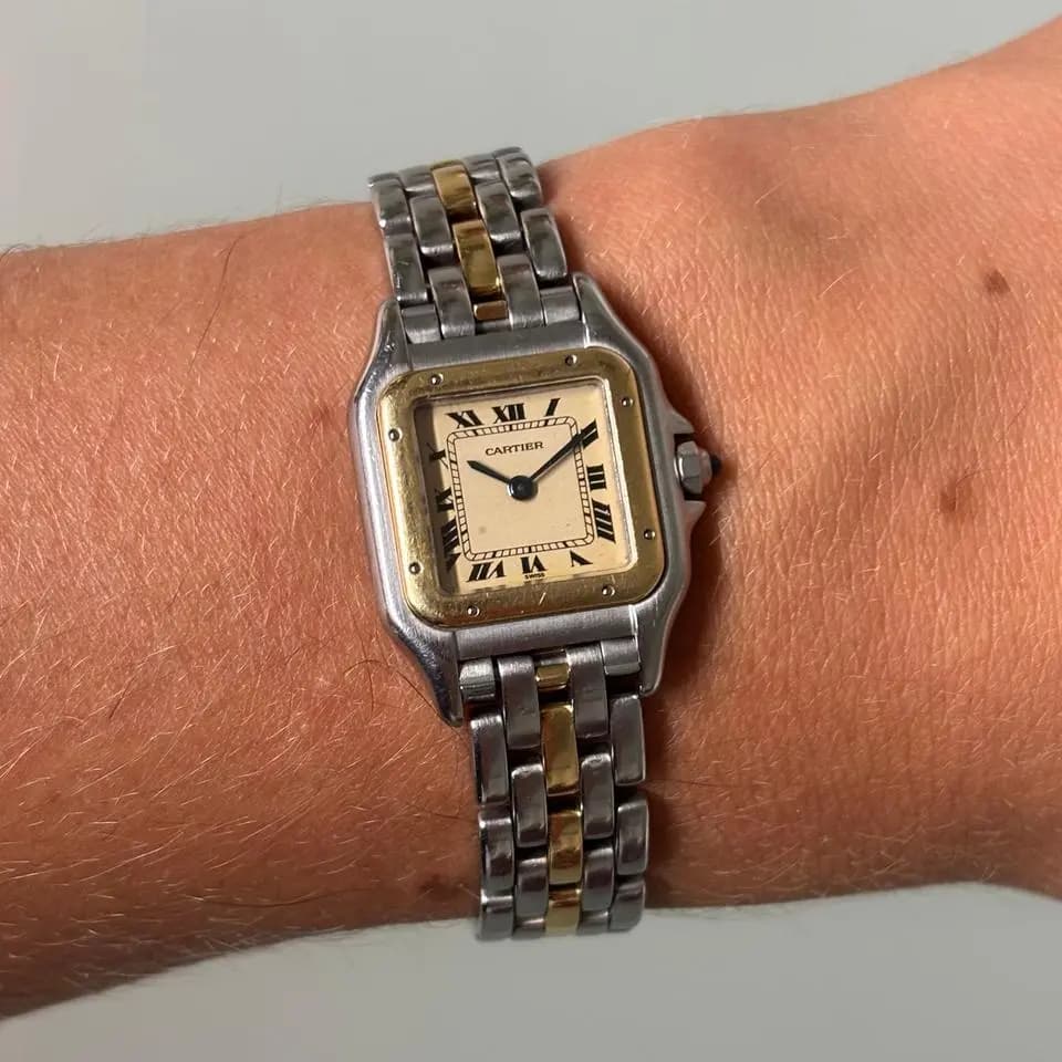 Cartier Panthère Small Gold/Steel Full Complete Set with box, certificate & booklets 1-row gold long bracelet Stunning condition comes with a 1 y