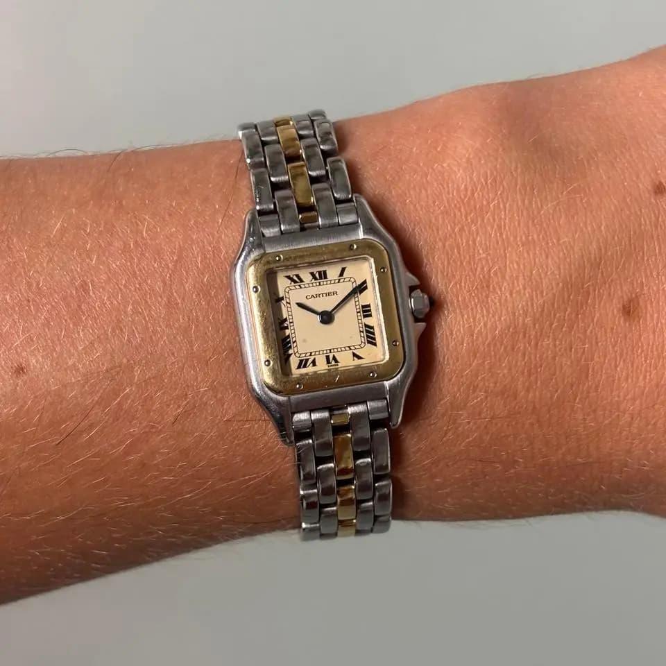 Cartier Panthère Small Gold/Steel Full Complete Set with box, certificate & booklets 1-row gold long bracelet Stunning condition comes with a 1 y