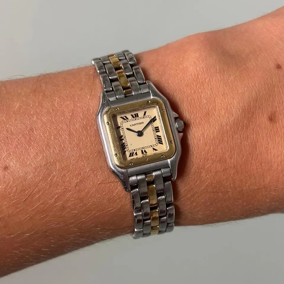 Cartier Panthère Small Gold/Steel Full Complete Set with box, certificate & booklets 1-row gold long bracelet Stunning condition comes with a 1 y