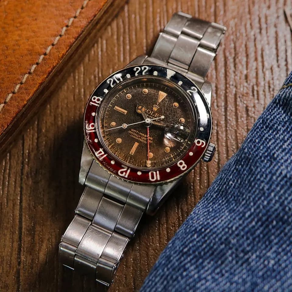 Rolex Vintage GMT-Master, Bakelite Bezel Ref. 6542 , Brown Tropical Radium Dial, year 1957