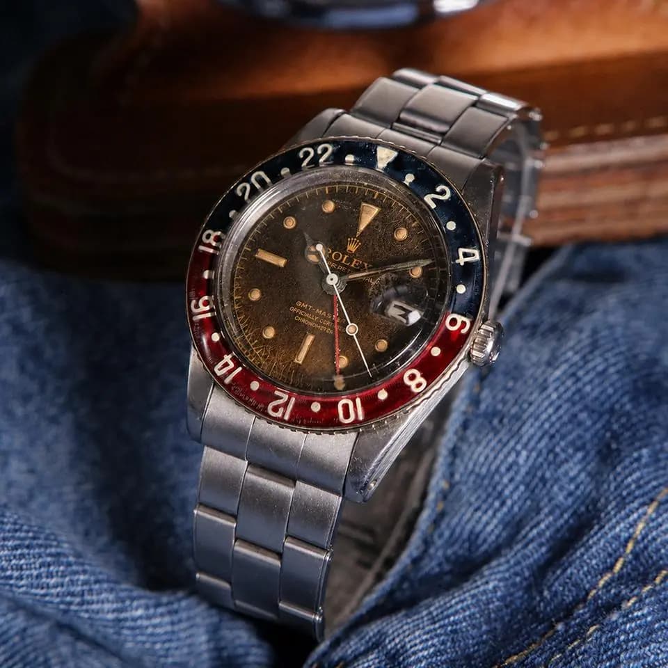 Rolex Vintage GMT-Master, Bakelite Bezel Ref. 6542 , Brown Tropical Radium Dial, year 1957