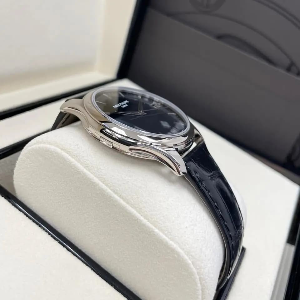 Patek Philippe UNWORN Calatrava 5227G-010 18K White Gold Black Dial Black Leather Strap Automatic Full Set, Unworn Complete Box & Papers