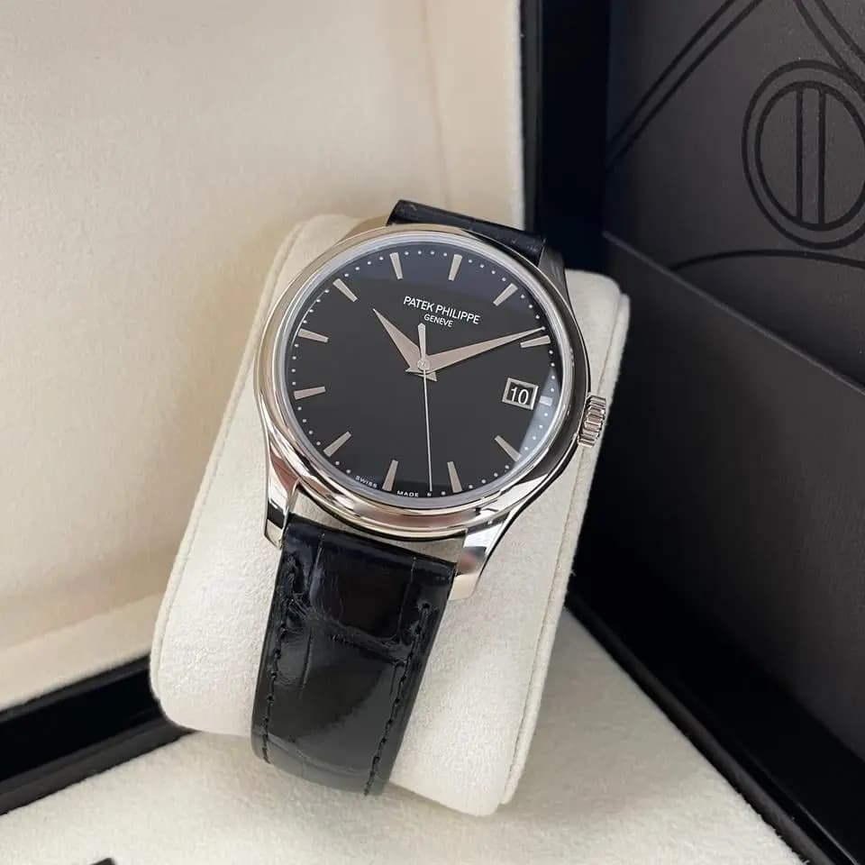 Patek Philippe UNWORN Calatrava 5227G-010 18K White Gold Black Dial Black Leather Strap Automatic Full Set, Unworn Complete Box & Papers