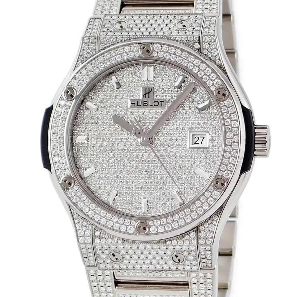 Hublot Watches 542.NX.9010.NX.3704 Classic Fusion Titanium Full Pave Original Factory Diamond Date