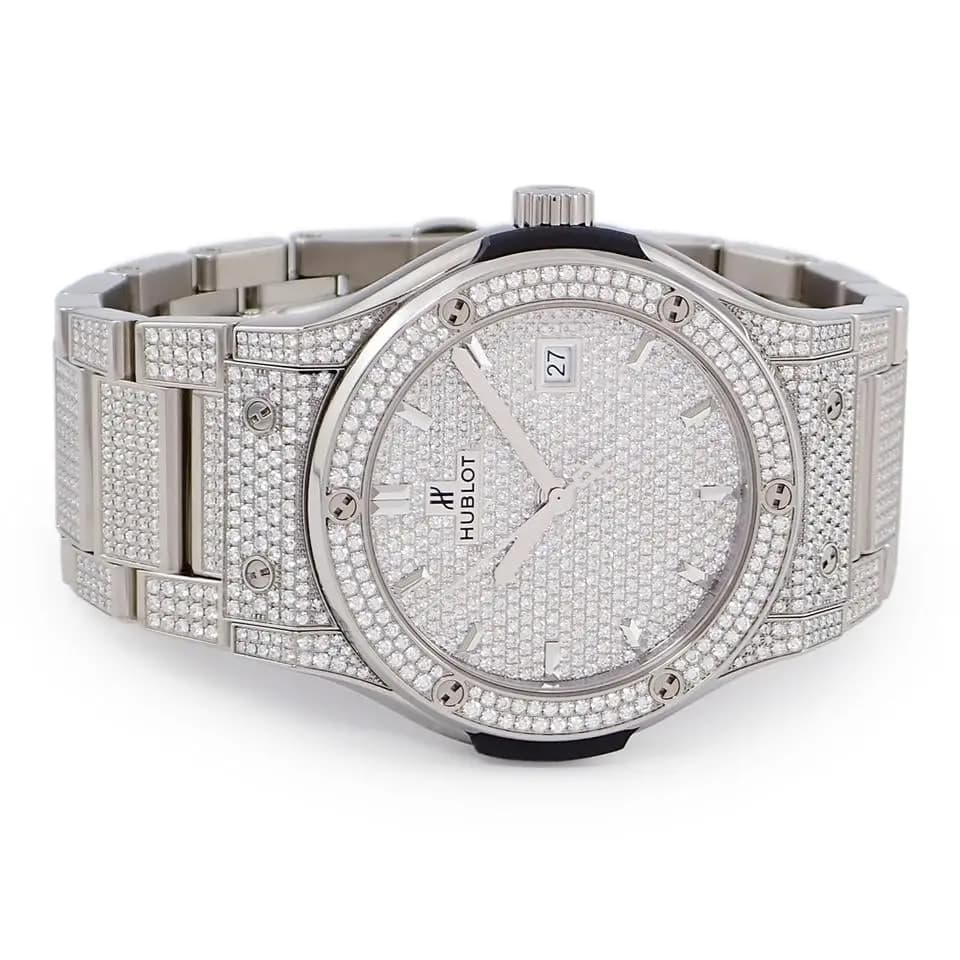 Hublot Watches 542.NX.9010.NX.3704 Classic Fusion Titanium Full Pave Original Factory Diamond Date