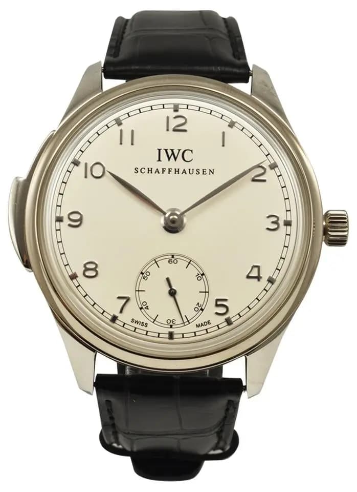 IWC Portuguese Minute Repeater in Platinum Limited to 500 on Black Alligator Leather Strap with White Dial ( Missing instruction booklet)